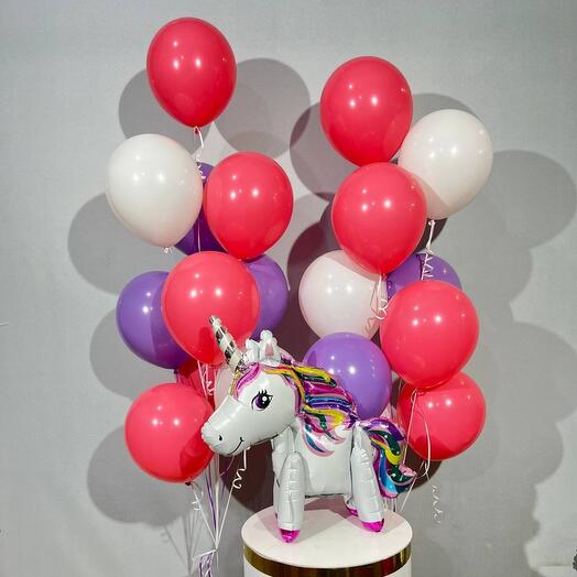 Walking Unicorn balloon with balloons 21 pcs