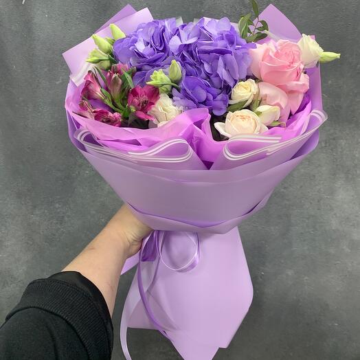 Букет с гортензией и розами «Леди в сиреневом» 💜