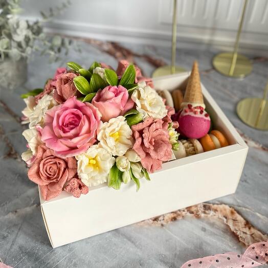 Flores de malvavisco y pasteles de pasta "regalo para mamá"