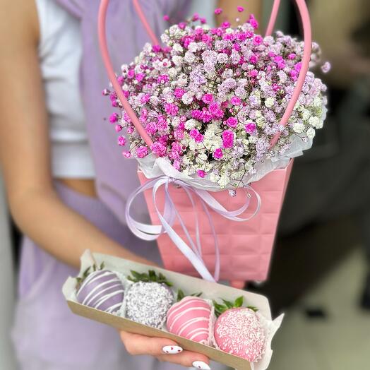 Коробочка гипсофилы + 🎁 Клубника в шоколаде️
