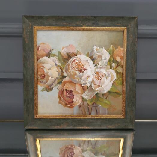 Картина на холсте маслом "Натюрморт с пионами", 37*37 см