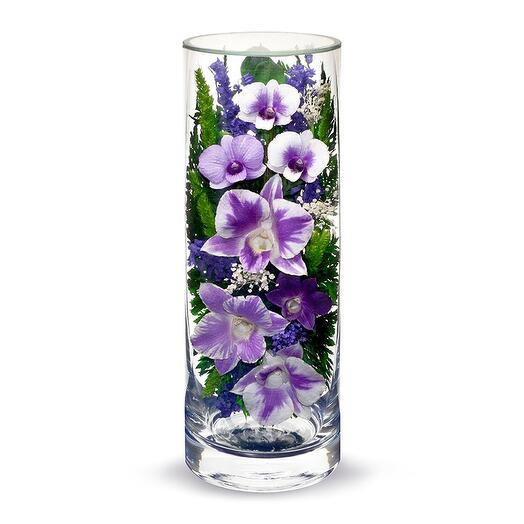 Flowers in glass in vacuum "Vlasta lilac-2", orchids
