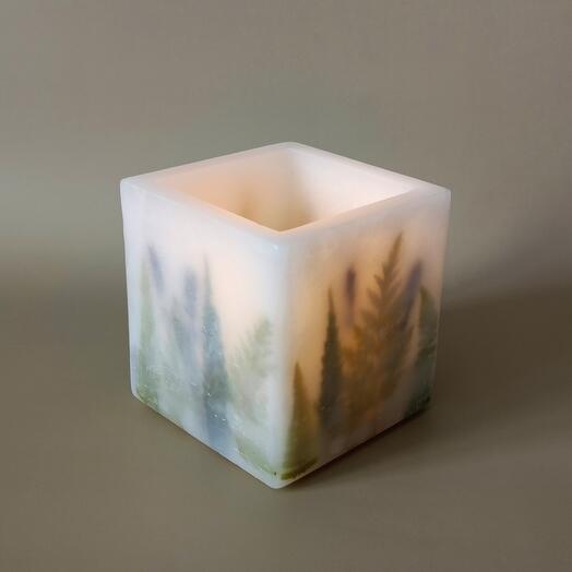 Светящийся подсвечник куб «Лаванда в утреннем тумане»