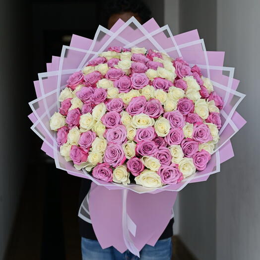 101 White And Purple Roses Bouquet