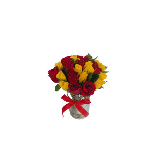 24 Yellow and Red Roses Vase