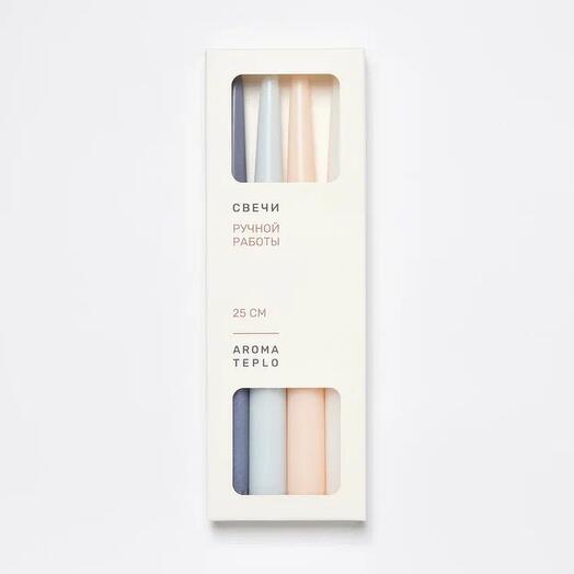 Свечи TAPER AROMATEPLO в наборе из 4 шт. 25 см микс 2 серо-голубой