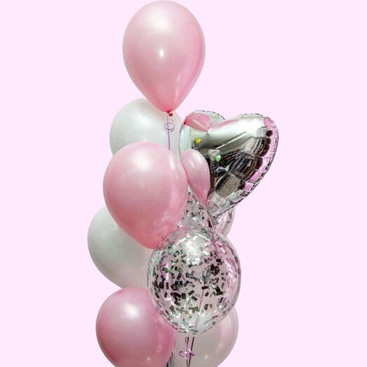 Набор Шаров гелий 10 штук розовый, белый. Set of helium balloons 10 pcs white, pink
