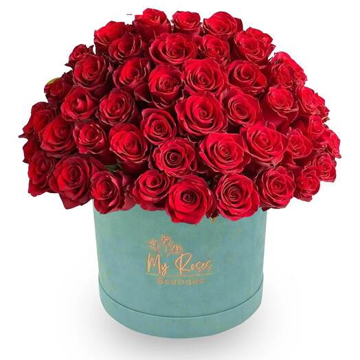 Blue Velvet Box With 200 Red Roses