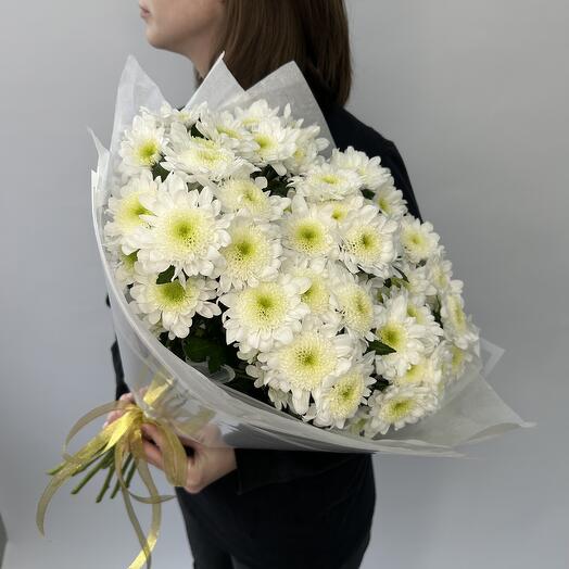Монобукет из 9 белых кустовых хризантем