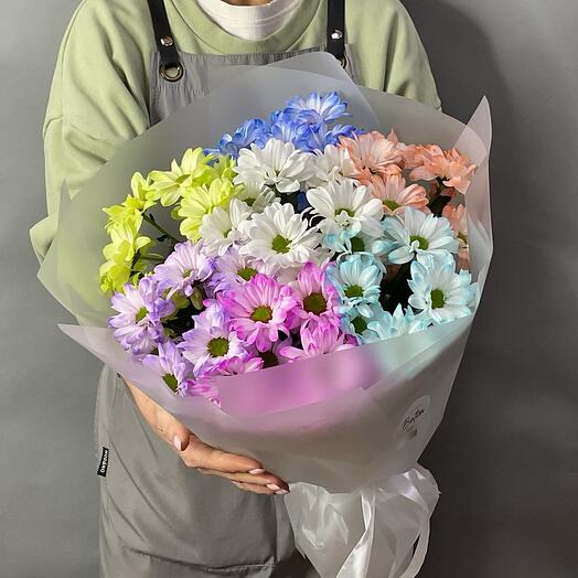 Bouquet of bright chrysanthemums mixed colors