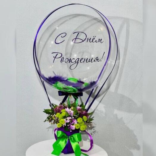 Воздушный шар баблс с цветами в подарок на день рождения