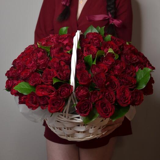 Basket of 101 Red Roses (Kenya)