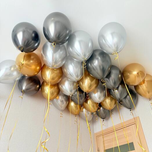 27 гелиевых шаров хром под потолок мужчине, парню на день рождения  и юбилей