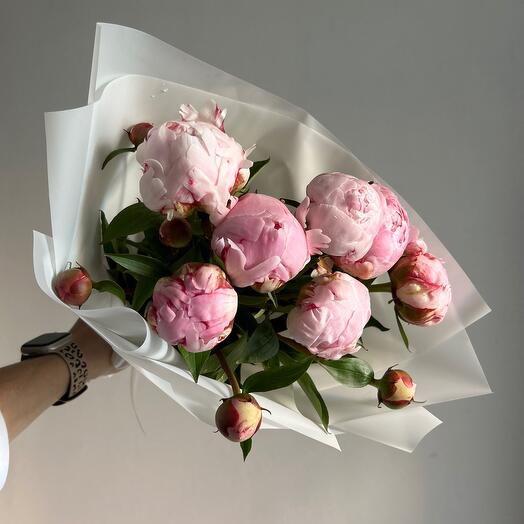Букет из 7розовых пионов