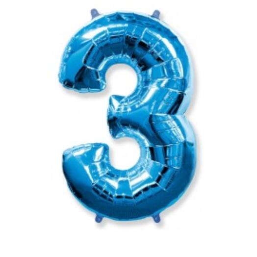 Шар цифра синий 3