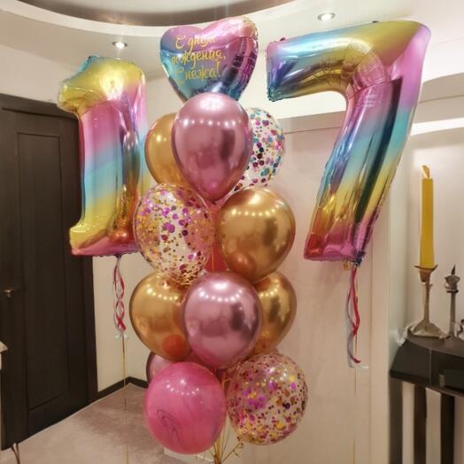 Набор воздушных гелиевых шаров хромированных на 17 лет дочке,девушке- 17 шаров