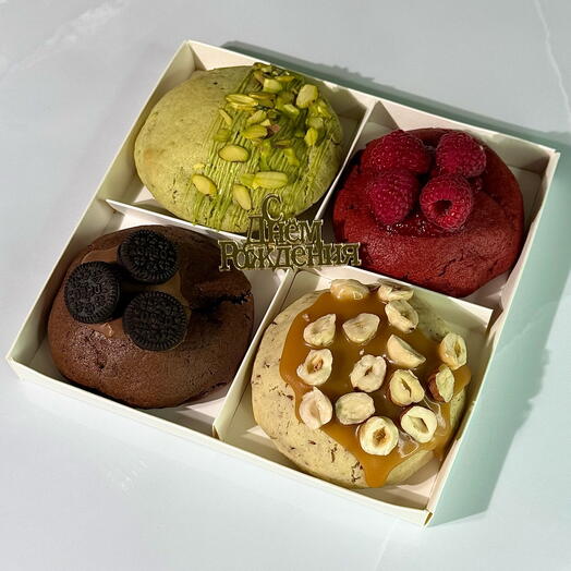 Печенье Cookies (Кукис) с топпером «с днем рождения», 4шт