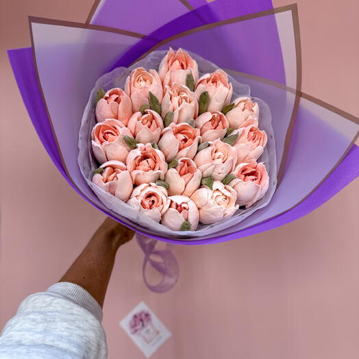 Букет зефирный (тюльпаны в цвете японский персик) в подарок подруге, девушке