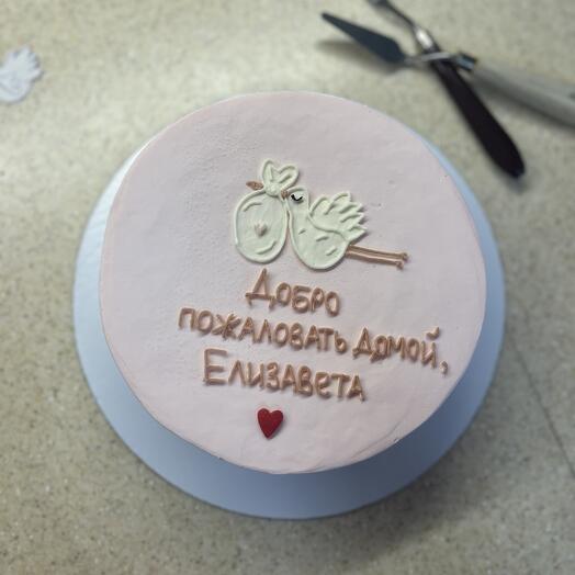 Торт 1 кг на выписку с аистом и вашей надписью, цветом торта