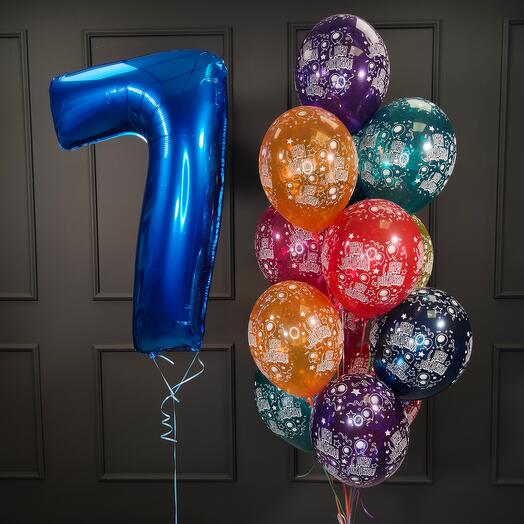 Composition of happy birthday balloons with a blue number to choose from