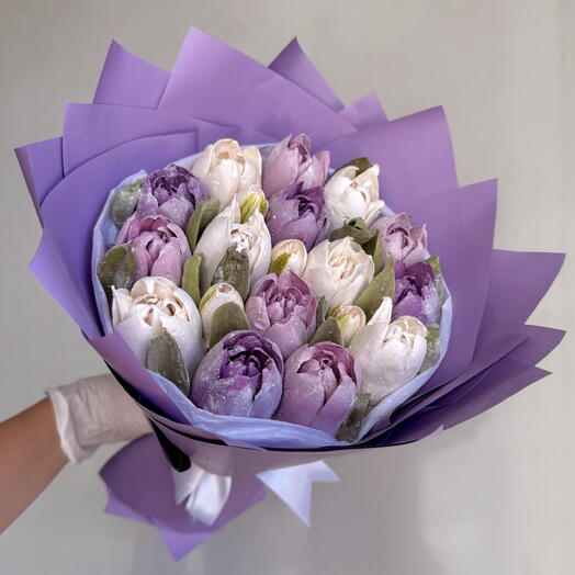 Фиолетовый букет зефирных цветов | зефирный букет 15 см для мамы, девушки, сестры
