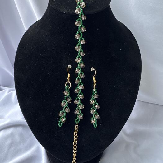 Комплект "Новогодний" (браслет и серьги), ручная работа, светлый топаз