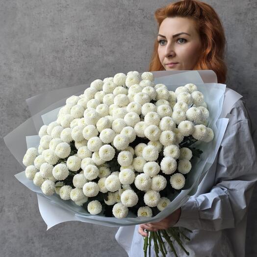 Монобукет из 19 кустовых хризантем Ньютон