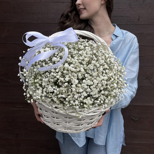 Нежная корзина с гипсофилой | Гипсофила в корзине | букет из гипсофилы