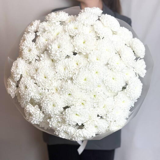Огромный букет из 15 белых хризантем