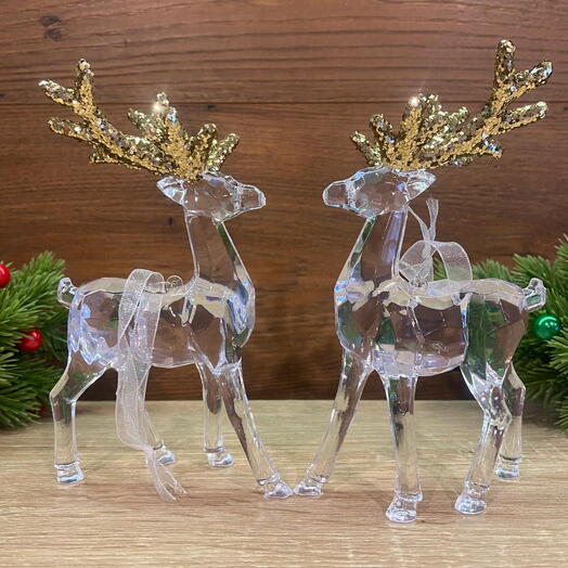 Набор украшений Олени 2 шт. акрил прозрачно-золотой h=14.5 см