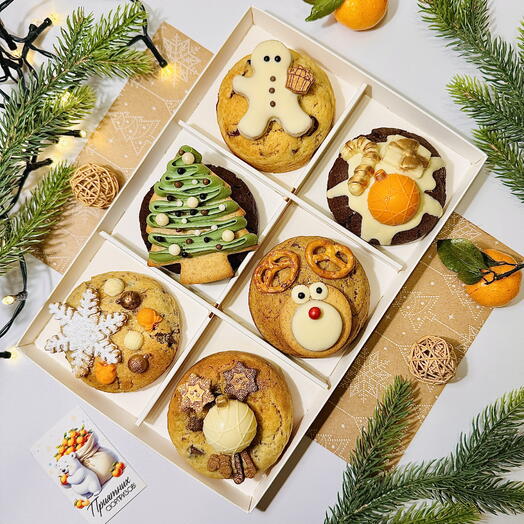 ХИТ! Новогоднее Печенье Кукис 6 шт. NY Cookies 🍪 Оригинальный подарок на Новый Год. Сюрприз для детей🎄