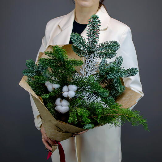 Букет из нобилиса и хлопка Новогодний