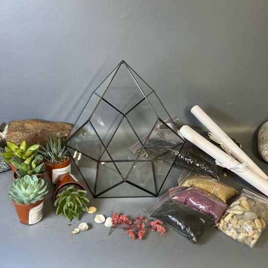 A set for self-planting a florarium with succulents
