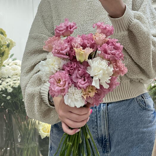 Свадебный букет невесты с розовыми эустомами 🌸