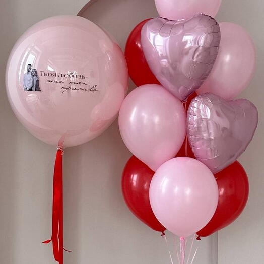 Набор шаров из фонтана и гиганта в баблс с фотографией и надписью