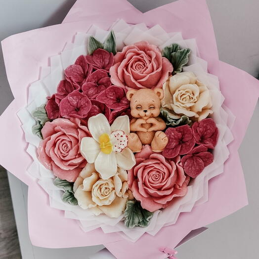 Зефирный букет с орхидеей и Мишкой 🧸
