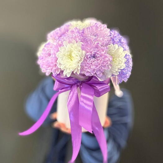 -10%АКЦИЯ💜Цветы в коробке XS "Фиалка"/куст хризантема /Цветы Уфа/Цветы в Уфе/Доставка цветов Уфа