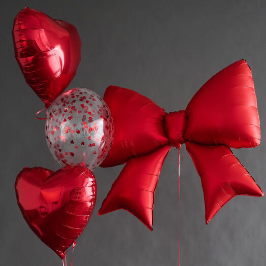 Шарики бантик и сердечки «Подарок для любимой»