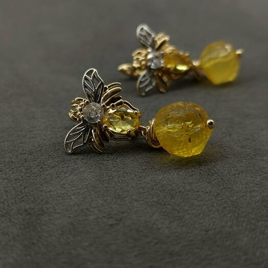 Серьги-пчелки с янтарем