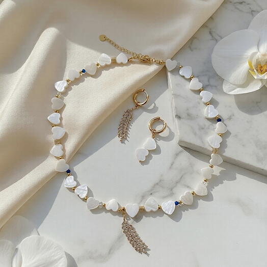 Комплект украшений из перламутровых сердец «Славянка»