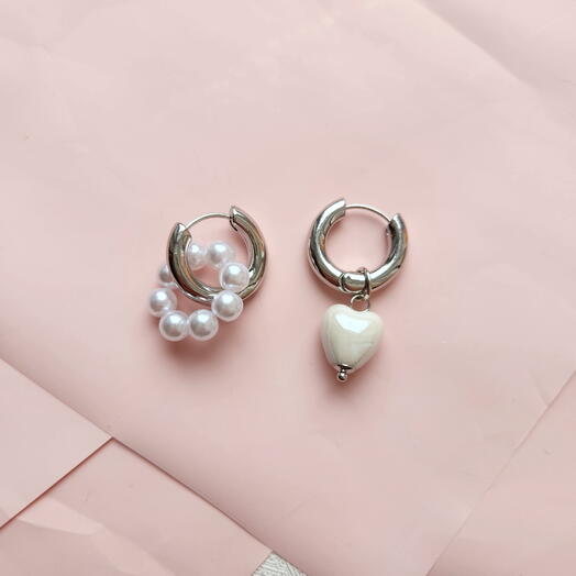 Серьги конго белые сердце