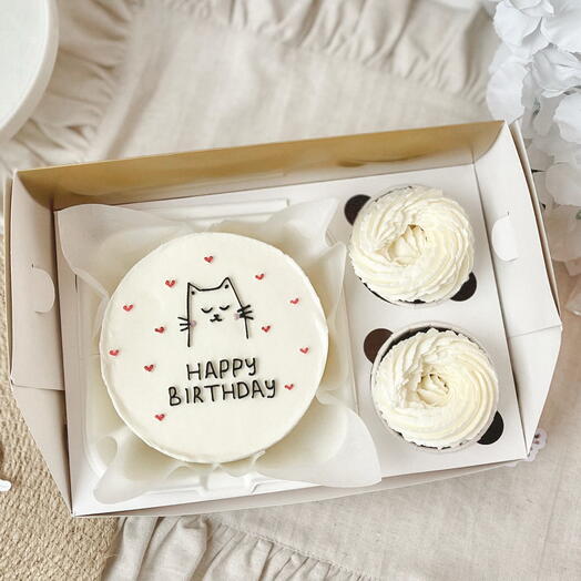 Бенто-торт и 2 капкейка «happy birthday my love