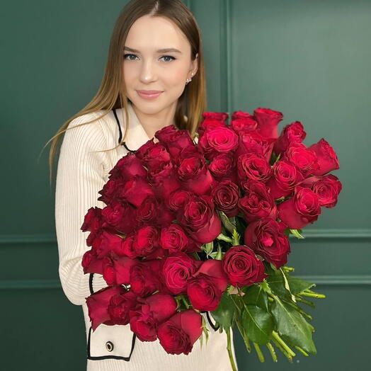 Букет из 51 красной розы Кения 40 см 740