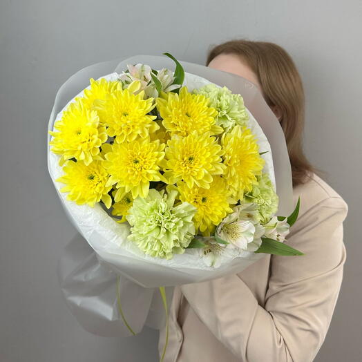 Солнечный букет💛 из Хризантемы, Диантусов( гвоздика) и Альстромерии