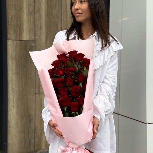 Букет из 21 бордовой роз 110/120 см
