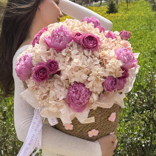 Корзина гортензий  с пионами 🌸Fleur🌸