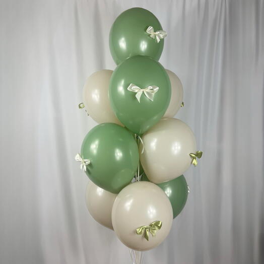 Воздушные шары с бантами авокадо, белый песок (10шт). Helium balloons with bows avocado, white send (10pcs)