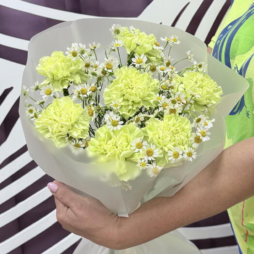 Букет«Цвет радости»☘️ Ромашки и диантусы
