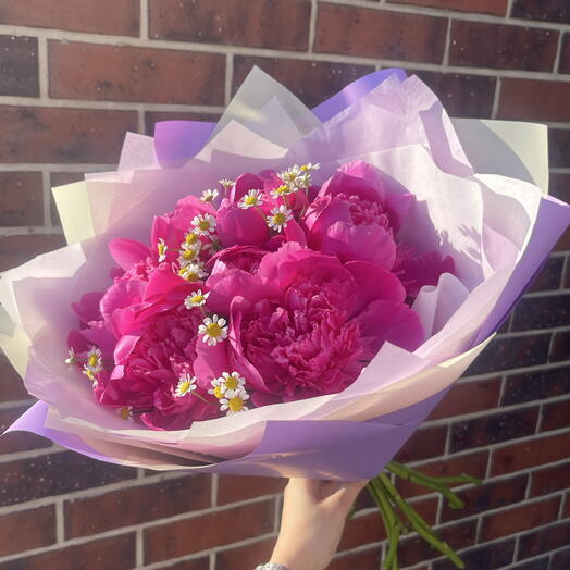 Букет «МАЛИНА» : из пионов и ромашки 💕🎀