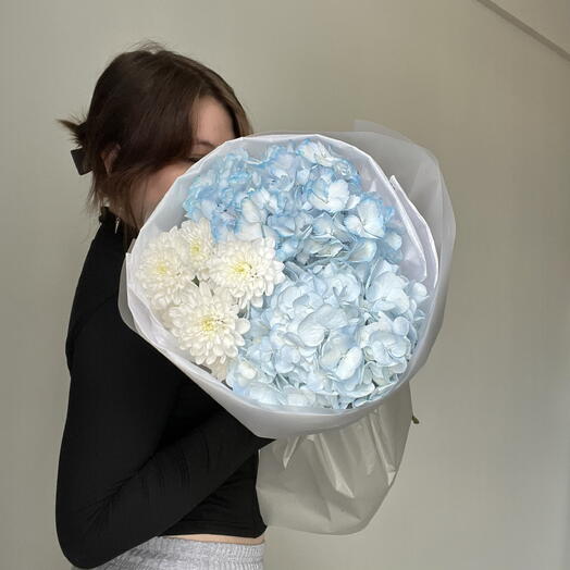 🔥Букет Гортензия голубая и хризантема